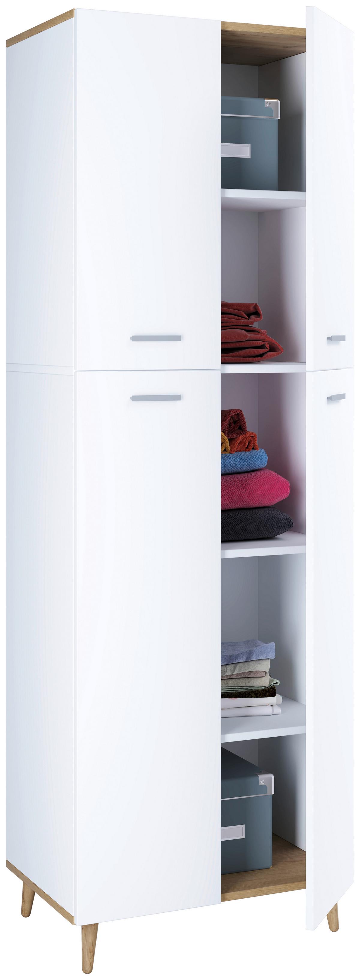 Víceúčelová skříň LANDOS, bílá/medový dub - bílá/šedá, Moderní, kompozitní dřevo/plast (60/184/39cm) - MID.YOU