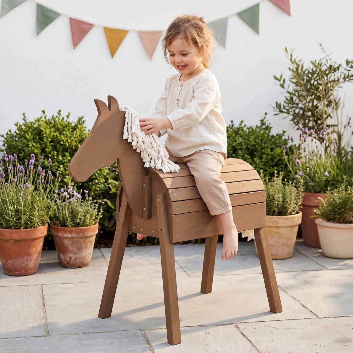 Holzpferd teak, in/Outdoor wetterfest, umweltfreundlich - Teakfarben, Basics, Holzwerkstoff (110/96/48cm) - Roba