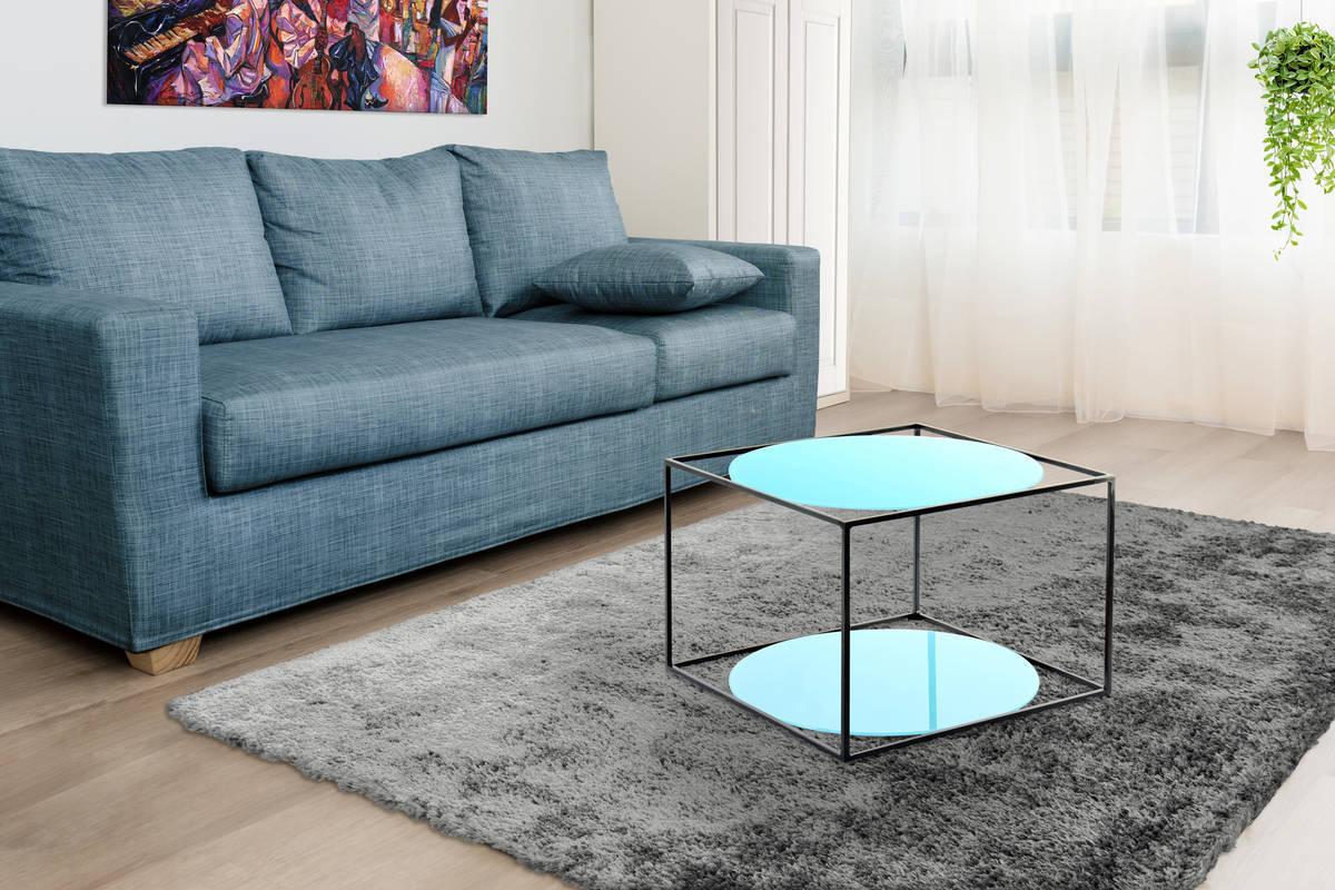 Beistelltisch In Würfelform Cody, Schwarz/Blau - Blau/Schwarz, Basics, Glas/Metall (50/50/36cm) - Kayoom