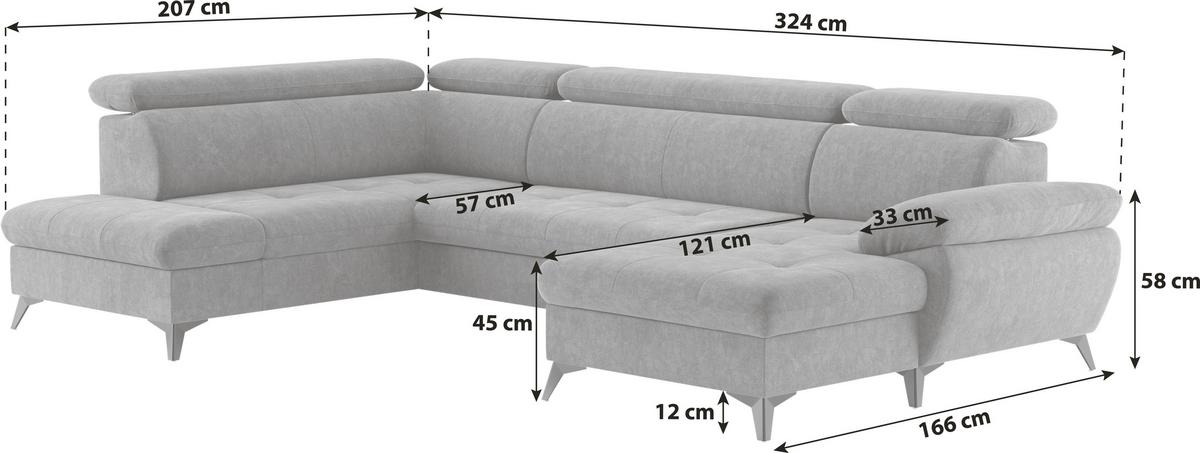 Wohnlandschaft Hudson Mit Schlaffunktion Dunkelgrau - Schlammfarben/Dunkelgrau, Textil (207/324/166cm) - MID.YOU