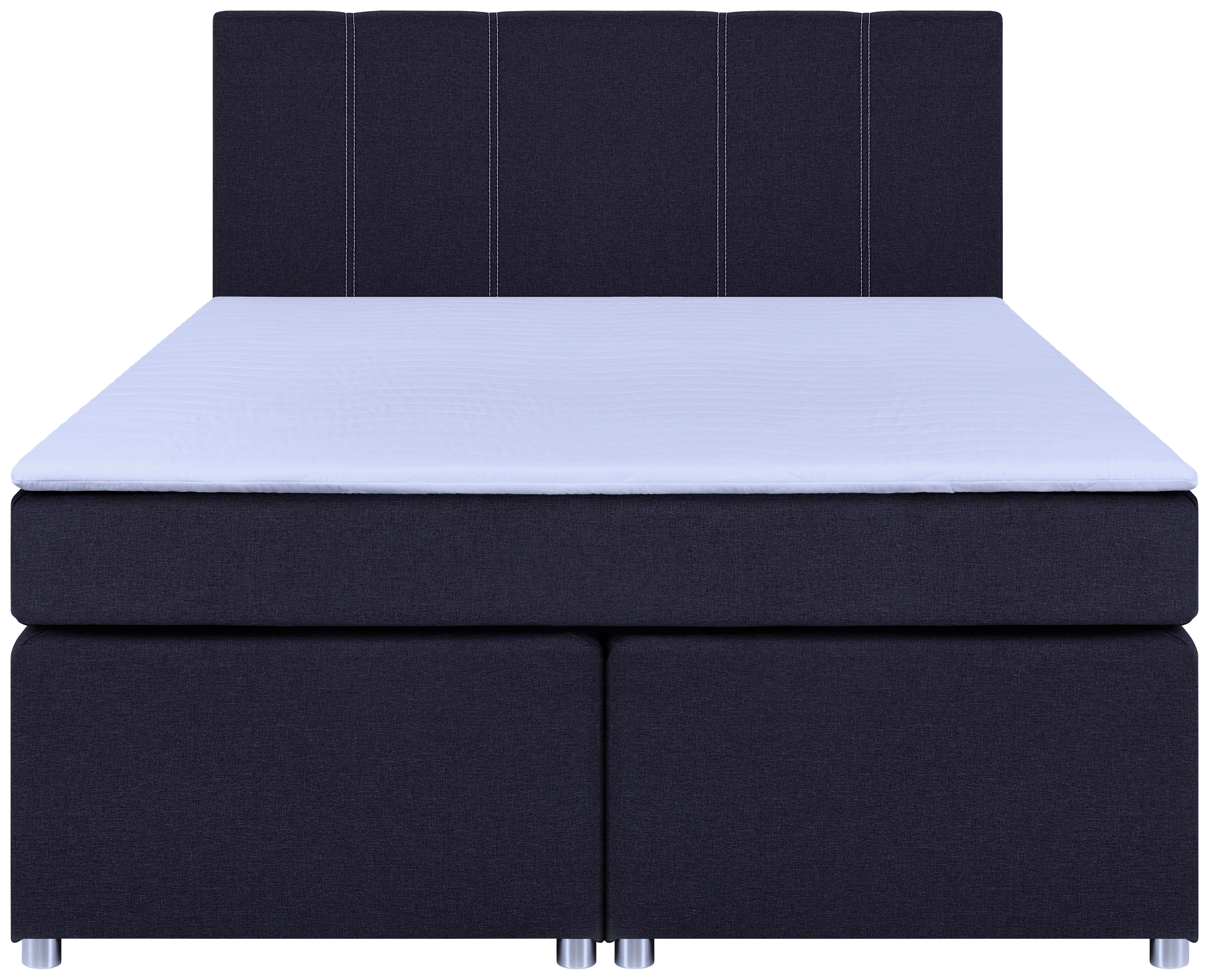 Boxspringbett Malta mit Topper Grau, 140x200 cm - Chromfarben/Schwarz, Basics, Holzwerkstoff/Textil (140/200cm) - P & B