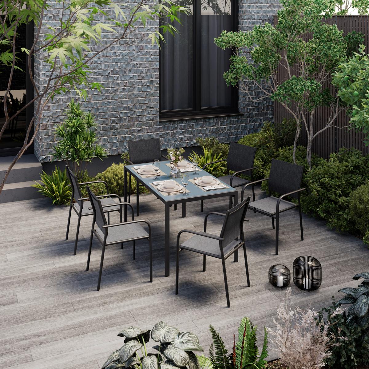 Gartensessel Lina - Dunkelgrau, Trend, Textil/Metall (56/86/54cm) - Beldano