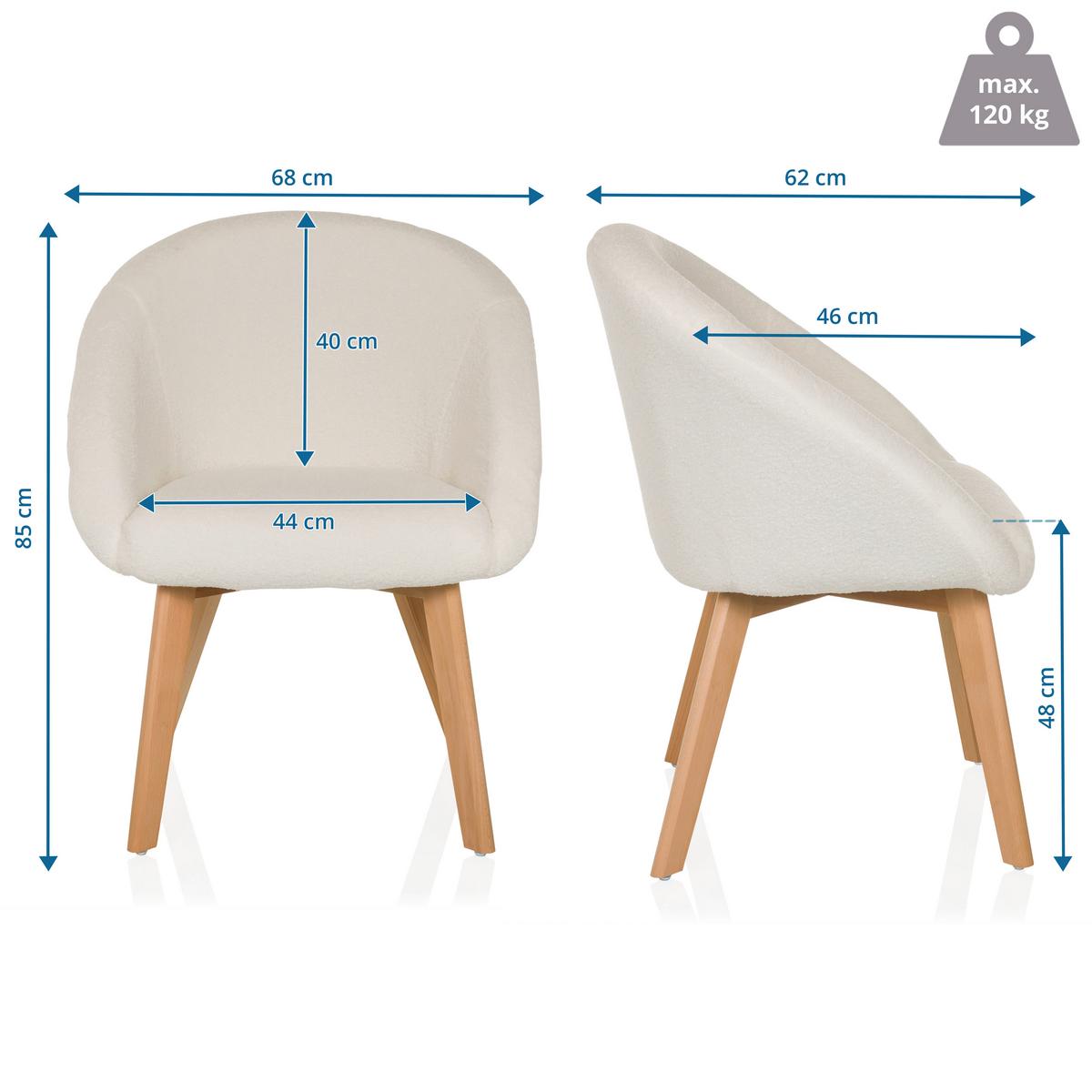 Armlehnstuhl Scandi Ted Weiß B: 68 Cm - Buchefarben/Weiß, MODERN, Holz/Textil (68/85/62cm) - MID.YOU