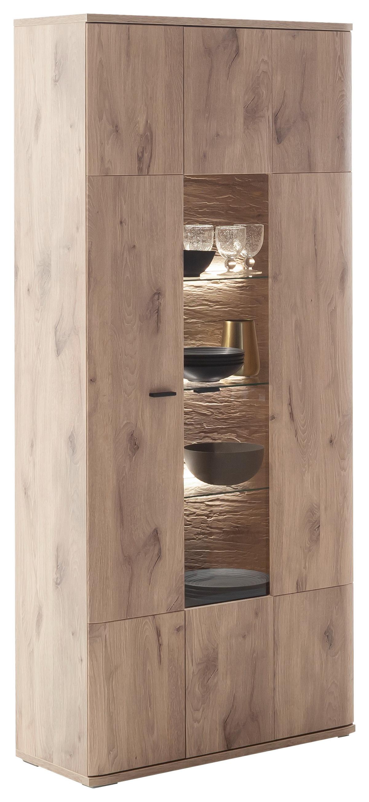 Vitrine Prato Eichefarben B: 90 cm - Eichefarben, Design, Glas/Holzwerkstoff (90/199/37cm) - MID.YOU