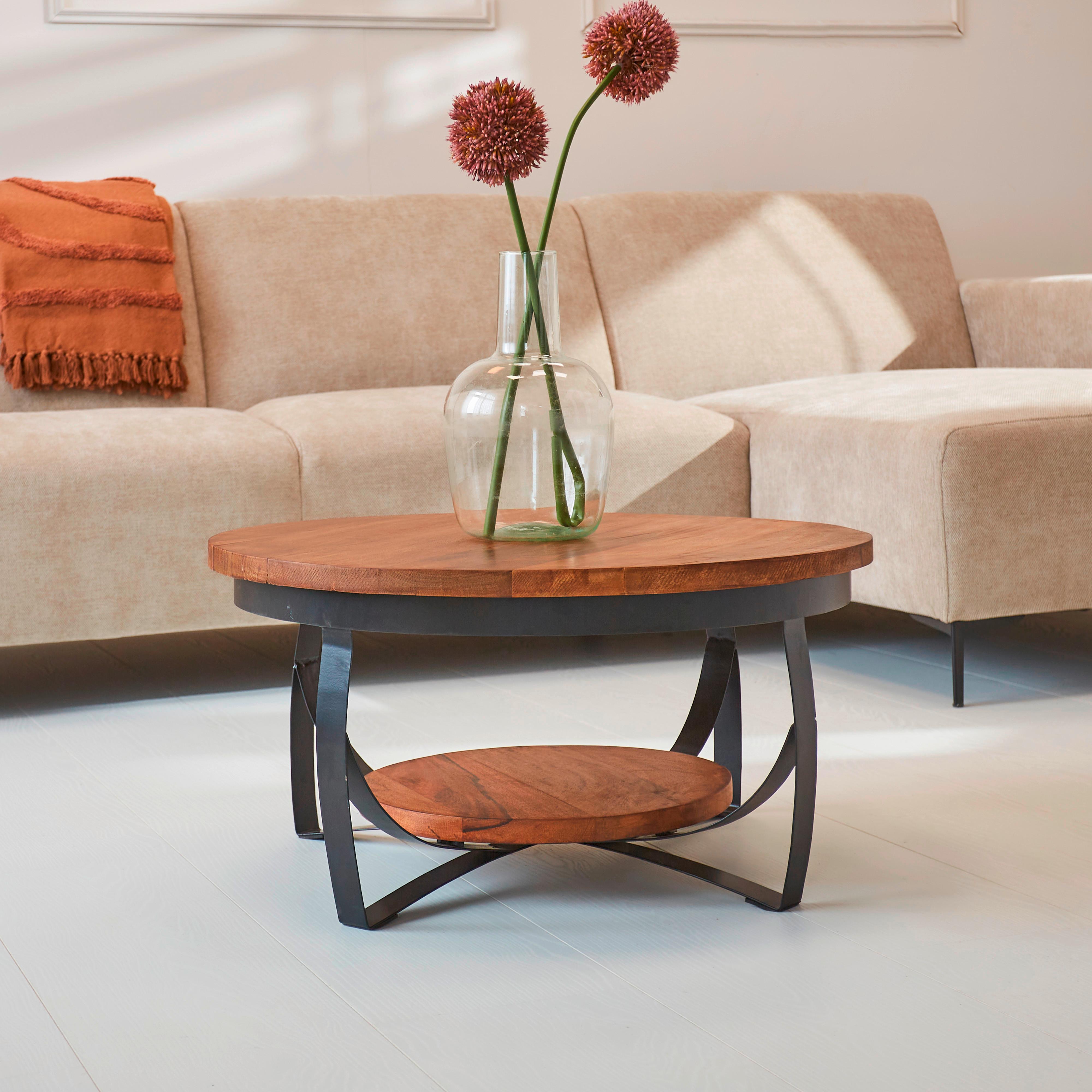 Couchtisch Ocala Braun/Schwarz, 70 cm - Schwarz/Braun, MODERN, Holz/Metall (70/70/35cm) - MID.YOU