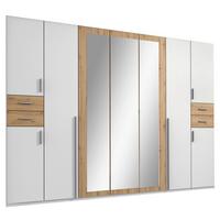 Drehtürenschrank Mit Spiegel + Laden B: 313 Cm Vegas, Weiß - Eiche Artisan/Weiß, Basics, Holzwerkstoff (313/208/58cm) - MID.YOU