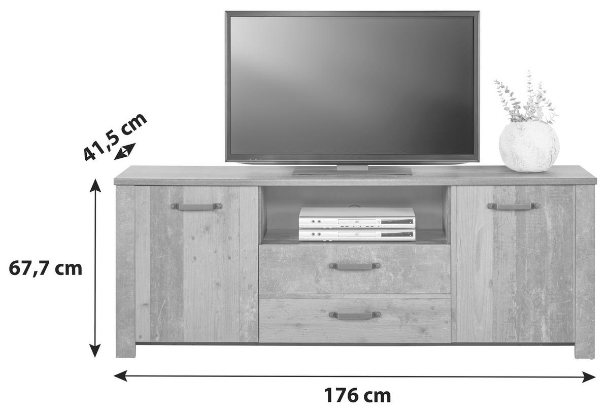 Tv-elem Ontario - tölgyfa/sötétszürke, Trend, faalapú anyag (176/67,7/41,5cm) - Ondega