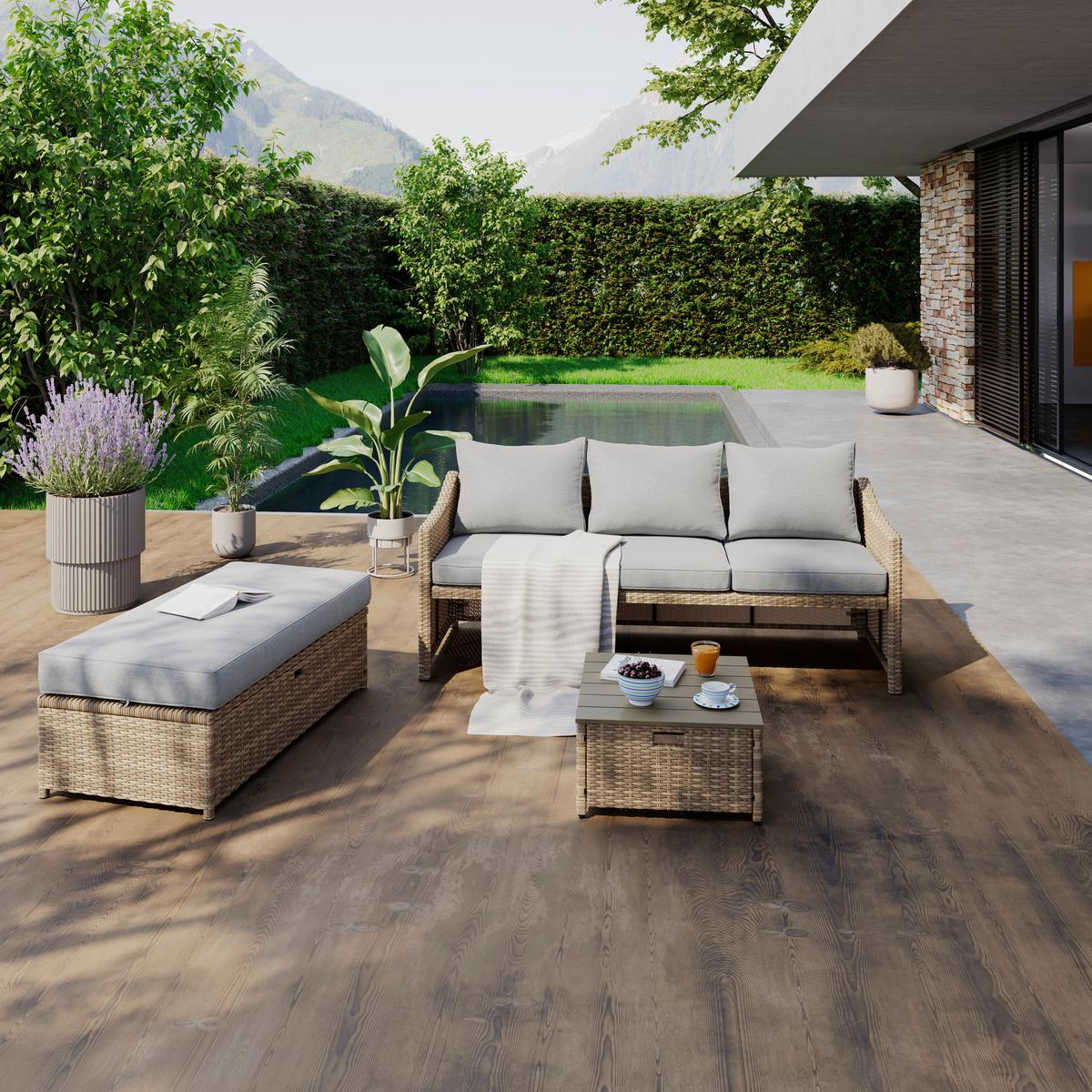 Loungegarnitur Bellagio - Gelb/Grau, MODERN, Kunststoff/Textil (178/67,5/67,5cm) - Beldano