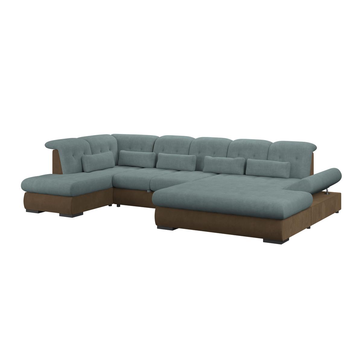 Wohnlandschaft Madera Mit Schlaffunktion Blau - Blau/Hellbraun, KONVENTIONELL, Kunststoff/Textil (212/358/190cm)