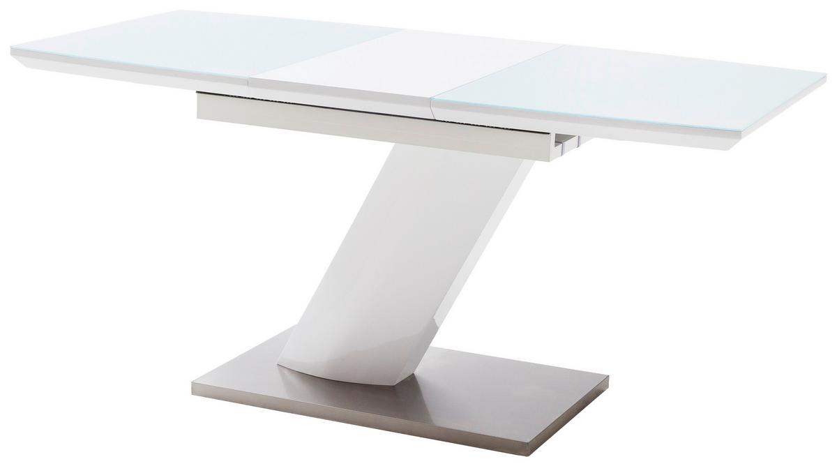 Esstisch Ausziehbar Galina 120-160x80 Cm Weiß - Edelstahlfarben/Weiß, Design, Glas/Holzwerkstoff (120-160/80/76cm) - Livetastic