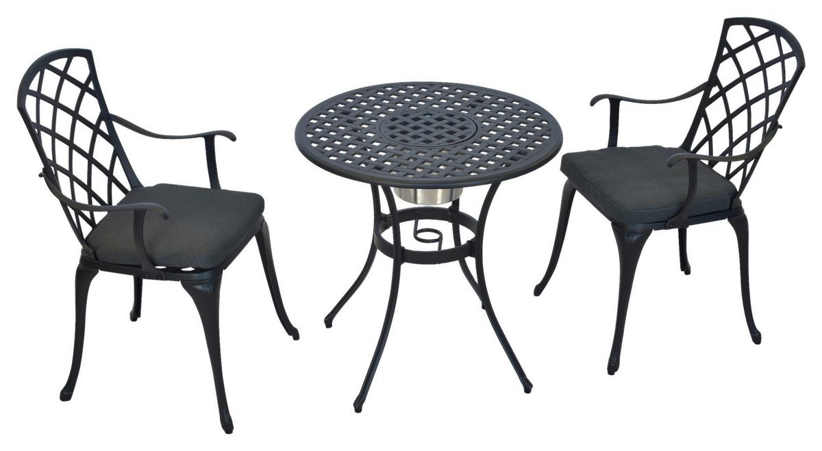 Balkonset Rhodos - Graphitfarben/Grau, MODERN, Textil/Metall - Gardenson