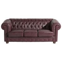 Chesterfield-Sofa Bridgeport Rot 3-Sitzer, Echtleder - Rot/Nussbaumfarben, Design, Leder (200/76/98cm) - Max Winzer