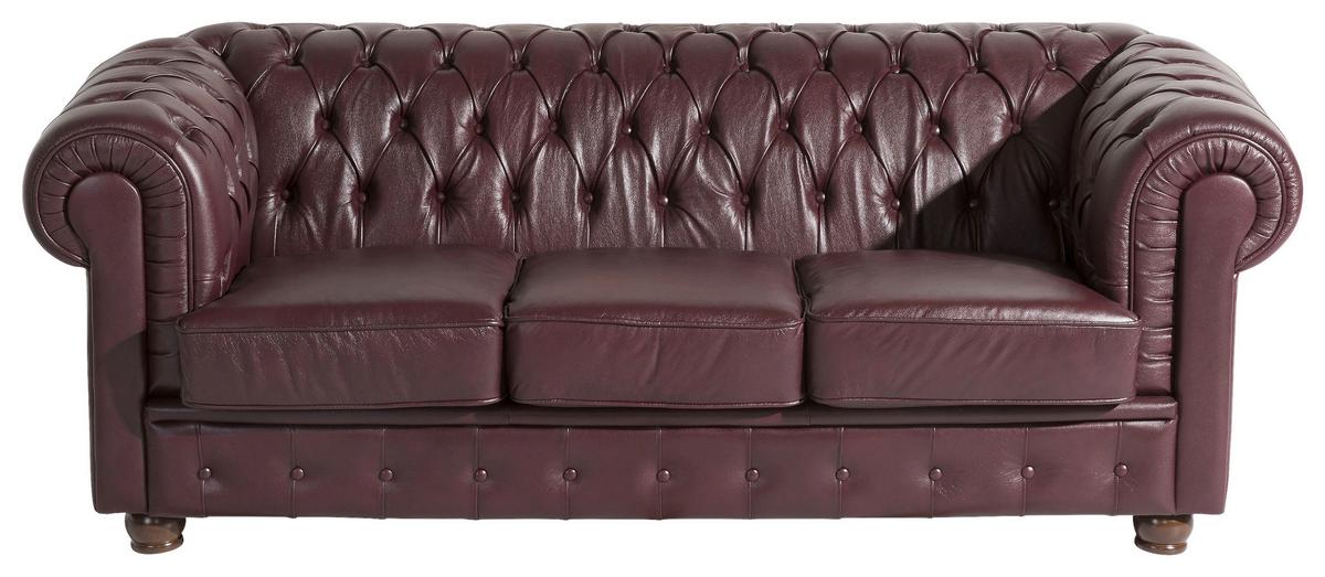 Chesterfield-Sofa Bridgeport Rot 3-Sitzer, Echtleder - Rot/Nussbaumfarben, Design, Leder (200/76/98cm) - Max Winzer
