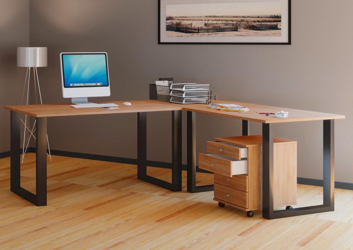 Eckschreibtisch Lona - Schwarz/Sonoma Eiche, MODERN, Holzwerkstoff/Metall (220/160/76cm) - MID.YOU