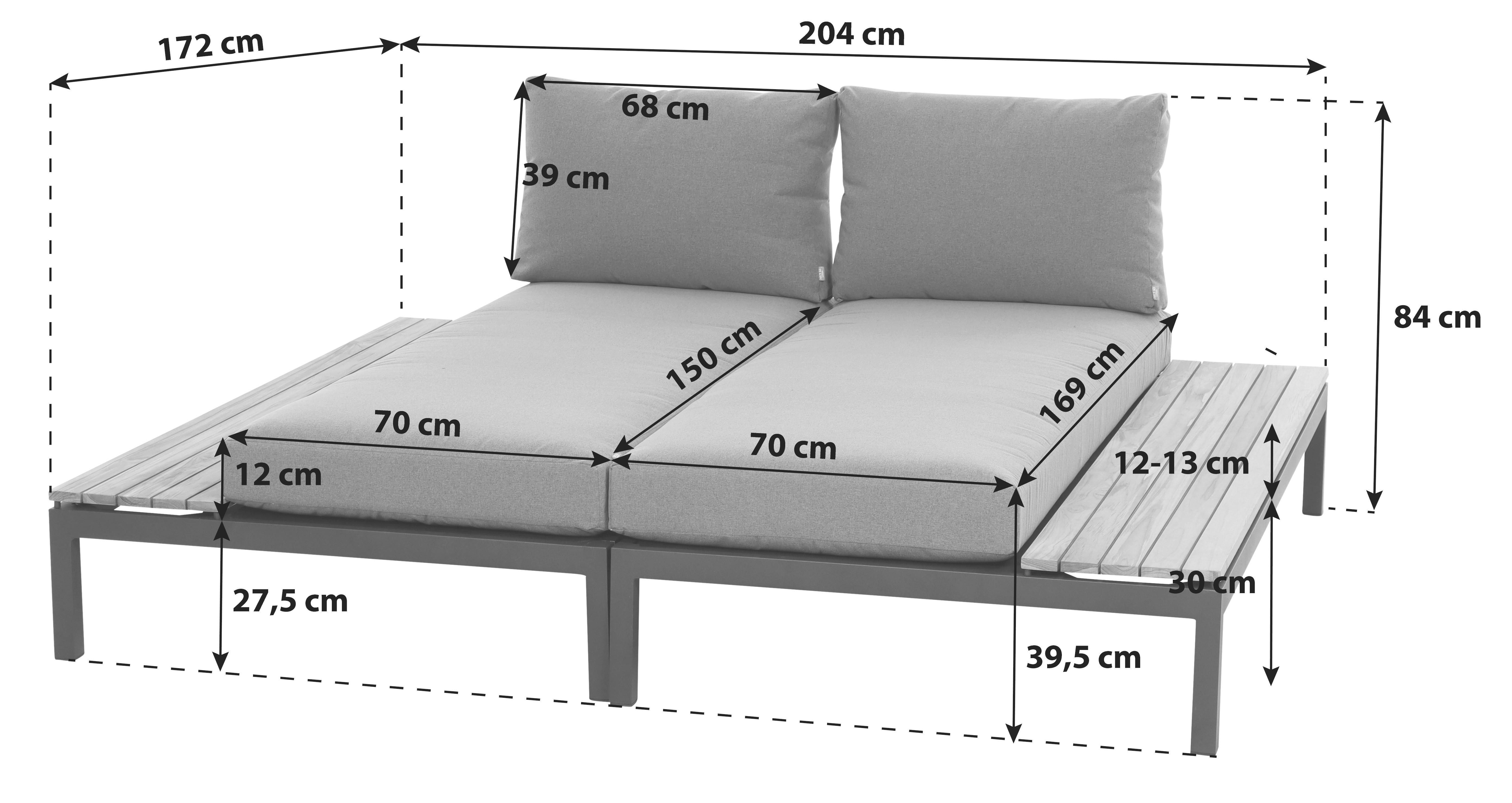 Sonneninsel Grau Teakholz/metall/textil - Anthrazit/Grau, KONVENTIONELL, Holz/Textil - Siena Garden