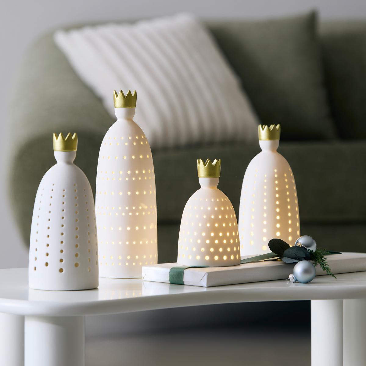 LED vianočná figúrka KING - biela/zlatá, Konventionell, keramika (8,5/25,5cm) - Mömax