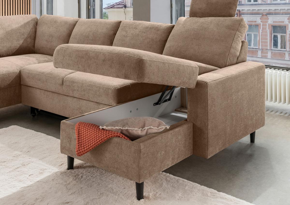 Wohnlandschaft Passione Hellbraun U: 200x305x153 cm - Hellbraun/Schwarz, MODERN, Textil (200/305/153cm) - Livetastic