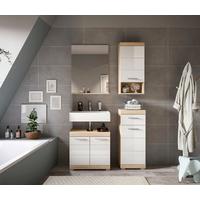 Badezimmer Lambada Eiche Dekor/Weiß B: 97 cm - Weiß Hochglanz/Silberfarben, MODERN, Glas/Holzwerkstoff (97cm) - MID.YOU