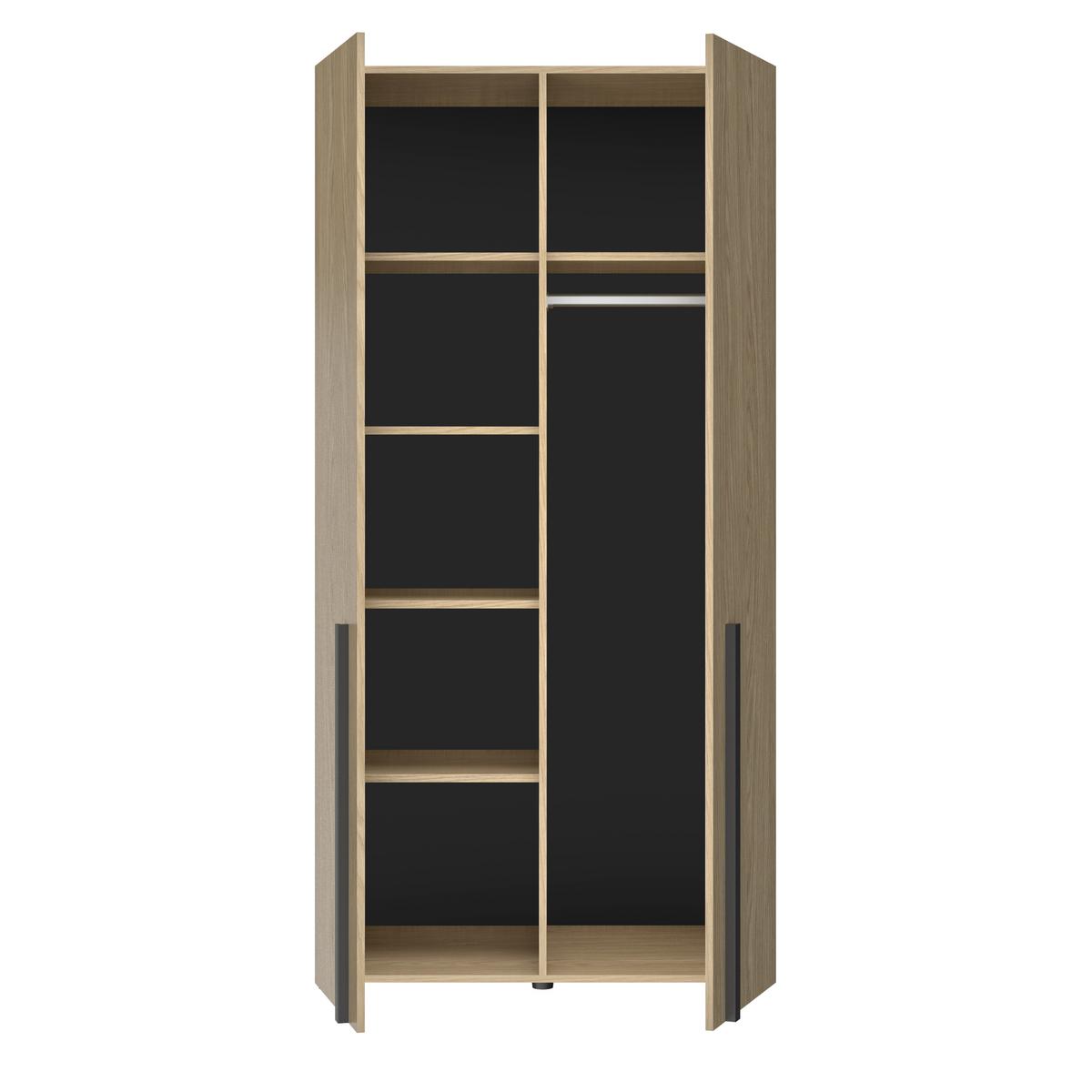 Kleiderschrank Nael 100 cm, Eichefarben - Eichefarben/Schwarz, Basics, Holzwerkstoff (100/200/60cm)