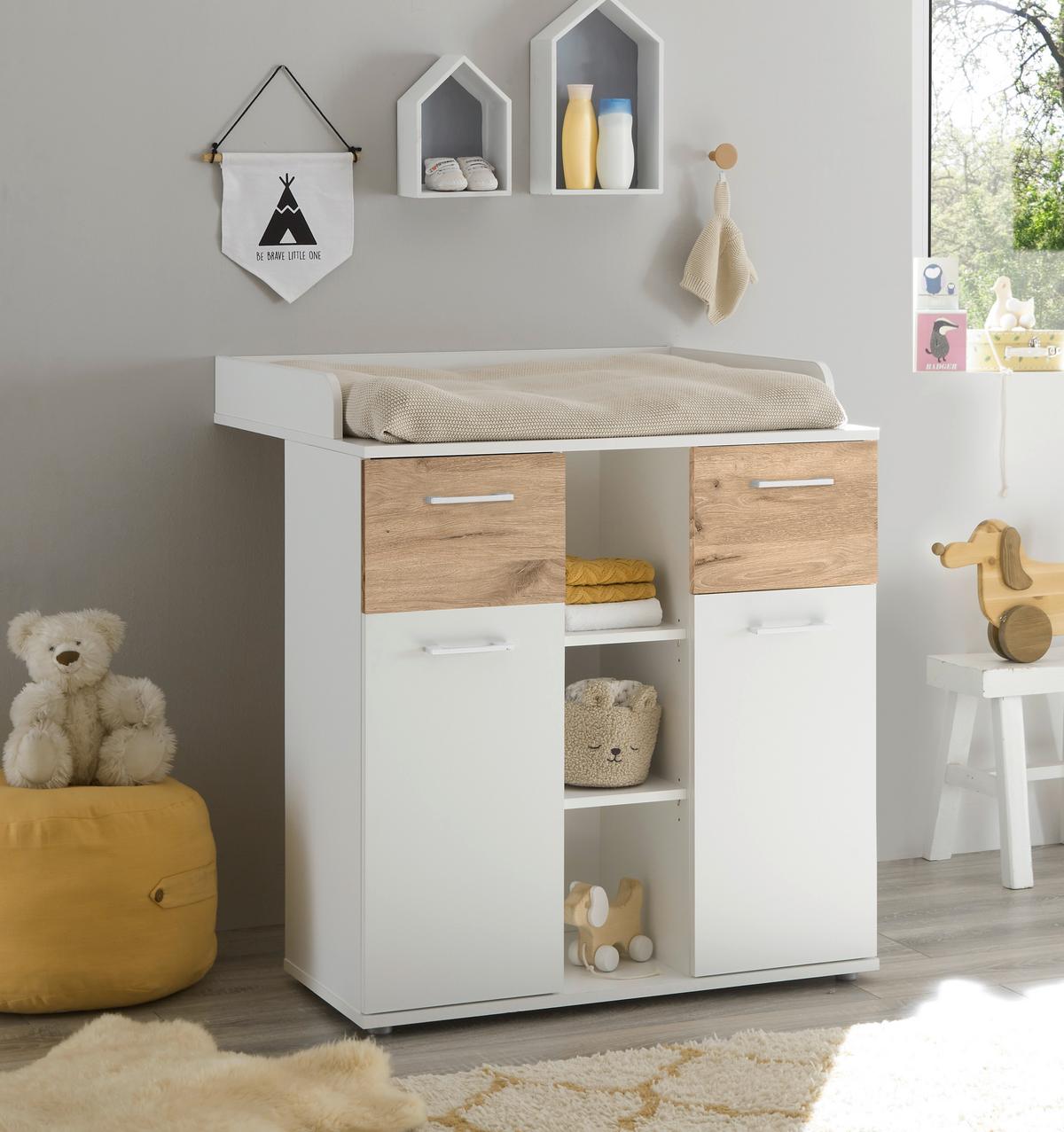 Pelenkázó Komód Alex - tölgyfa színű/fehér, Konventionell, faalapú anyag (89/101/78cm)