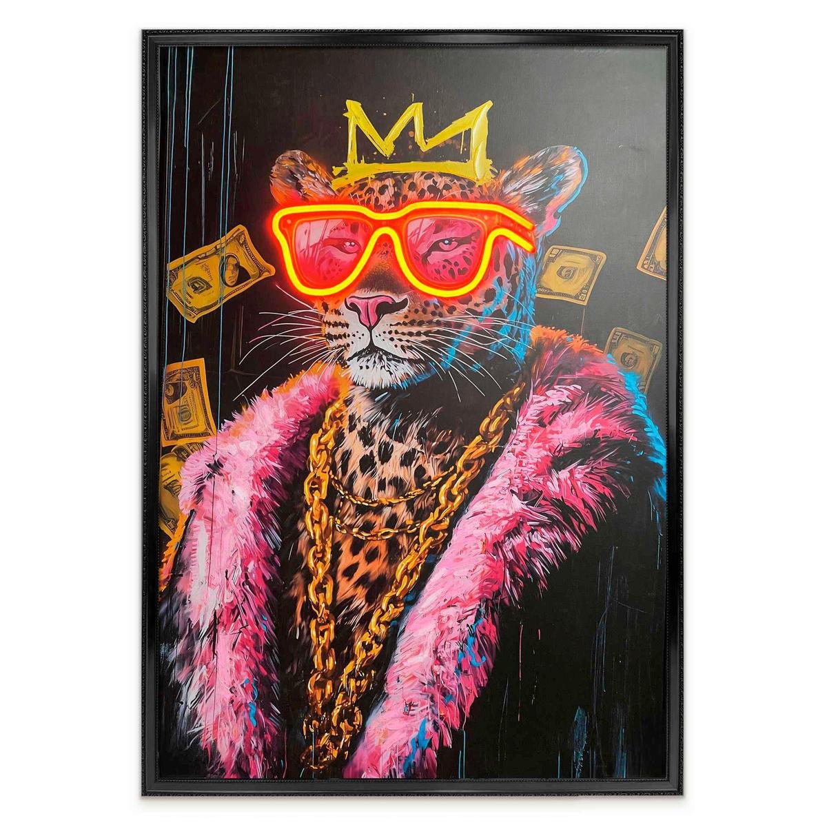 LED-Bild Neon Black Pimpin Leo - Pink/Schwarz, Basics, Holzwerkstoff/Kunststoff (70/100/3,5cm)