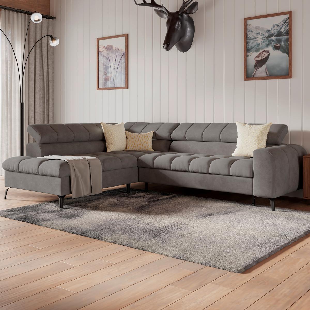 Ecksofa mit Schlaffunktion & Bettkasten Volf Dunkelgrau - Dunkelgrau/Schwarz, Trend, Kunststoff/Textil (203/261cm)
