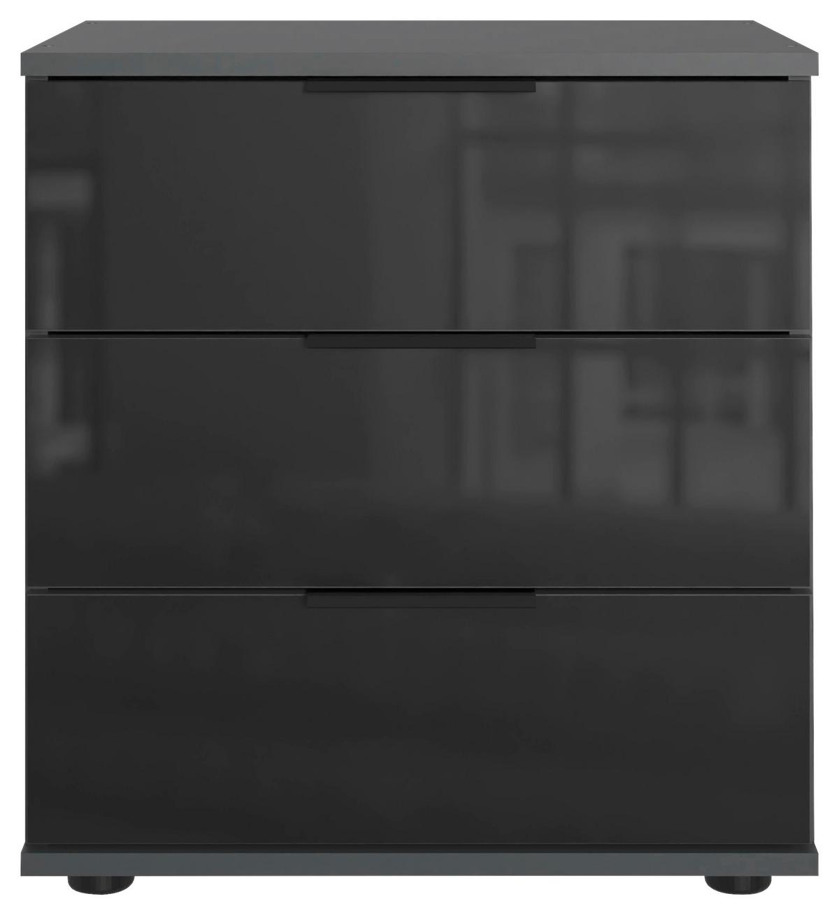 Nachkästchen Graphitfarben H: 58 cm Saigon - Schwarz/Graphitfarben, MODERN, Glas/Holzwerkstoff (52/58/38cm) - P & B