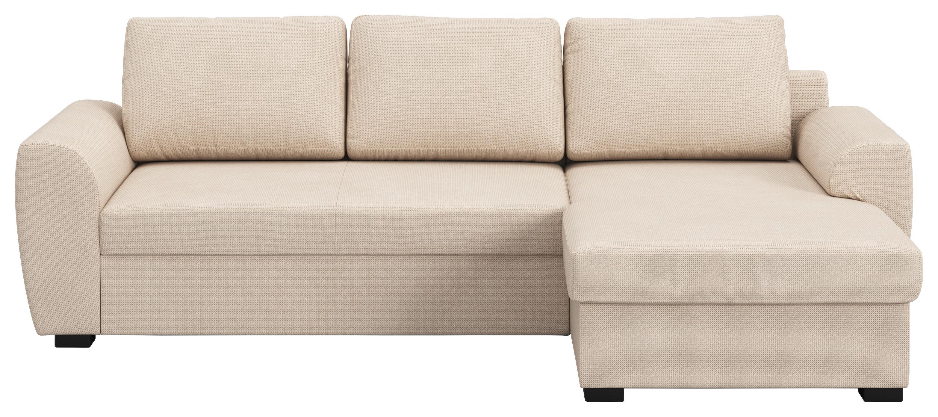 Ecksofa mit Bettfunktion Mikrofaser natur, B: 253cm - Schwarz/Naturfarben, Trend, Textil (253/154cm) - MID.YOU