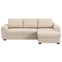 Ecksofa mit Bettfunktion Mikrofaser natur, B: 253cm - Schwarz/Naturfarben, Trend, Textil (253/154cm) - MID.YOU