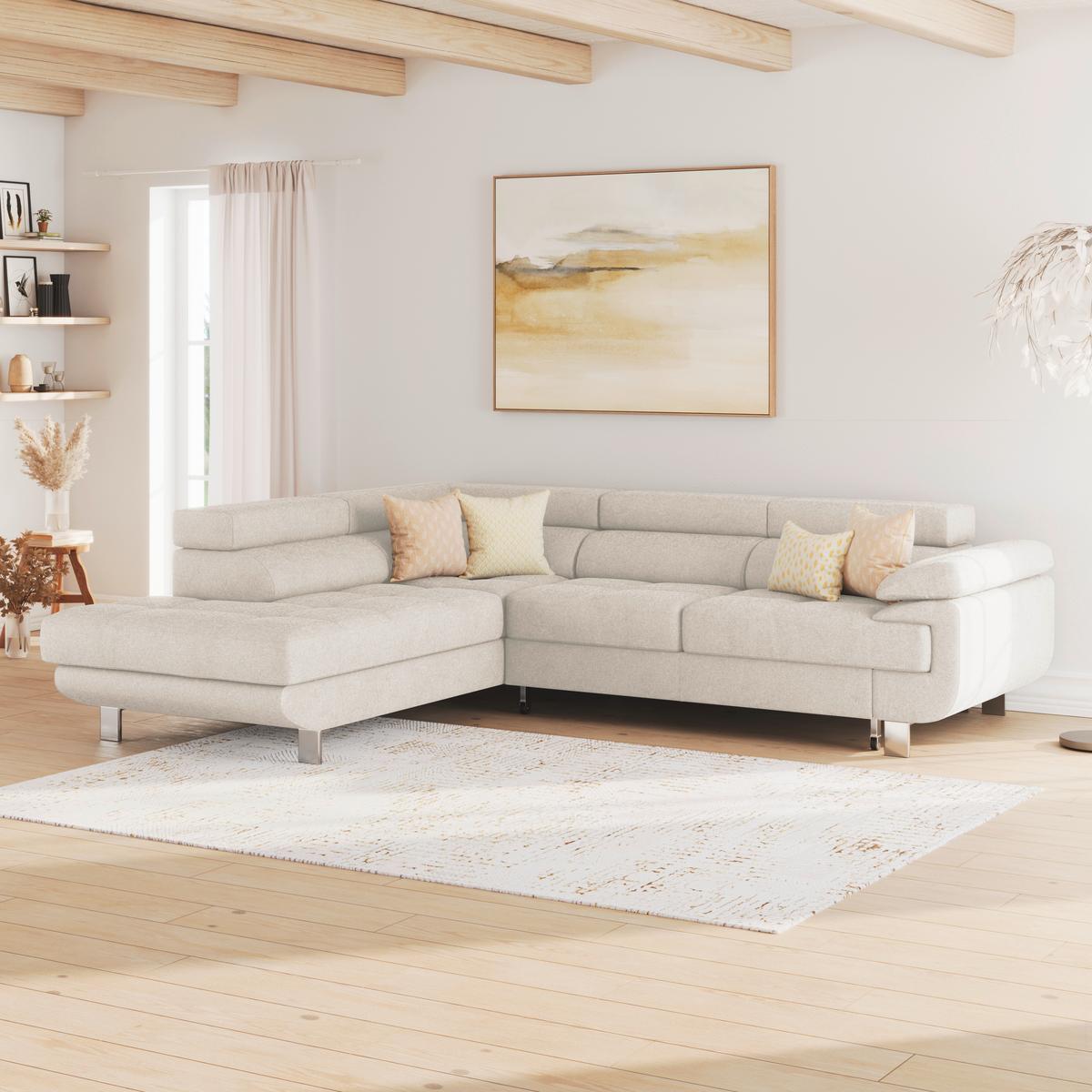 Ecksofa mit Schlaffunktion & Bettkasten Savona Perlmutt - Perlmutt, MODERN, Textil (230/270cm) - Ondega