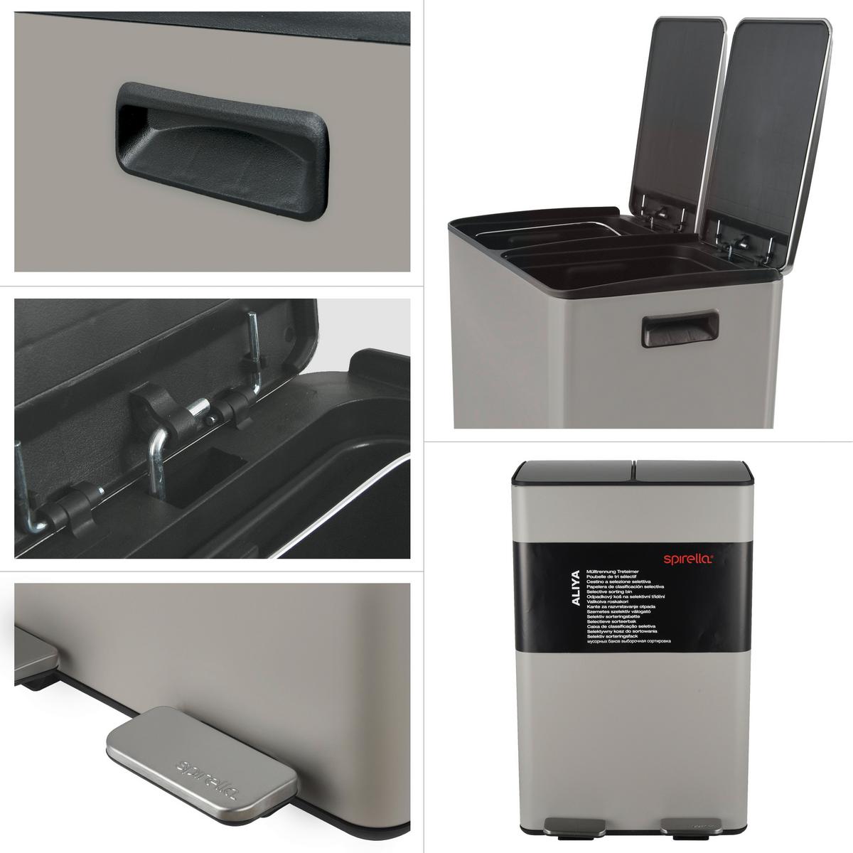 Treteimer Aliya 60l Taupe Metall Lbh: 45x30x71 Cm - Taupe/Schwarz, Basics, Kunststoff/Metall (45/30/71cm) - Spirella