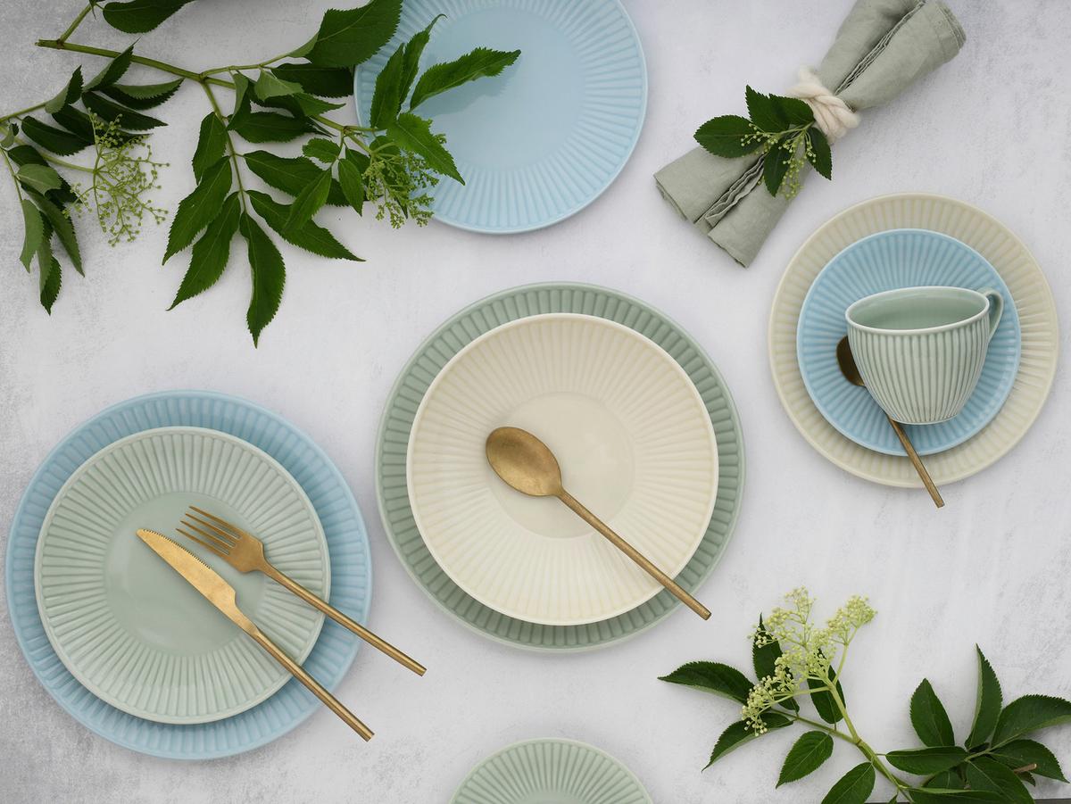 Kombiservice Valencia Creme Grün Blau - Pastellblau/Pastellgrün, Basics, Keramik - Creatable