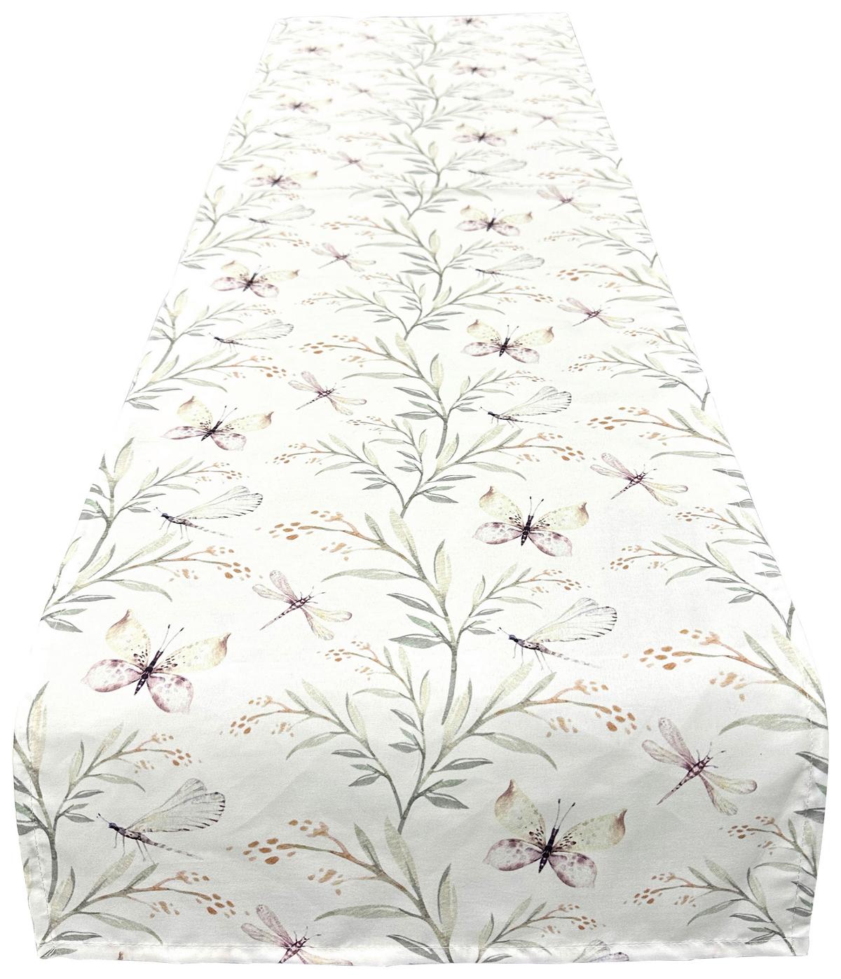 Tischläufer Butterfly - Weiß/Grün, ROMANTIK / LANDHAUS, Textil (40/140cm) - James Wood