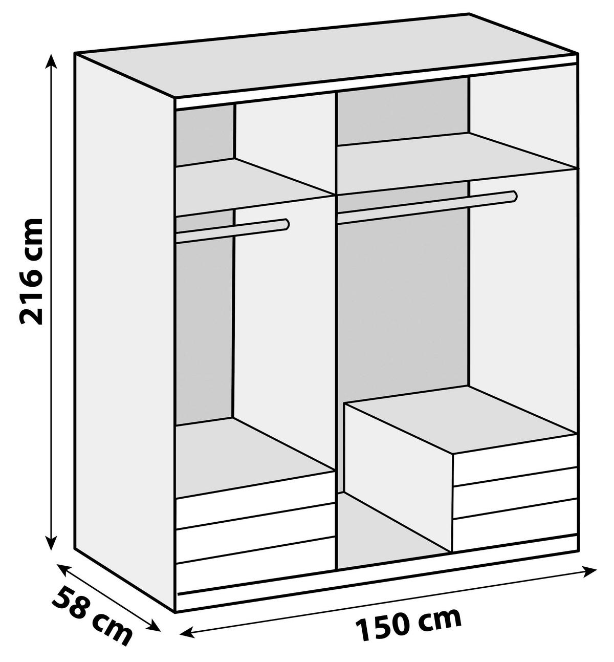 Drehtürenschrank 150cm Level, Weiß/Eiche Dekor - Eichefarben/Weiß, MODERN, Glas/Holzwerkstoff (150/216/58cm) - MID.YOU