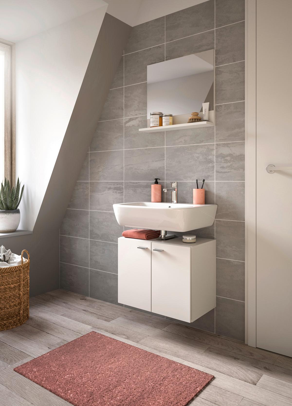 Badezimmer Boston Weiß B: 57 cm - Silberfarben/Weiß, MODERN, Glas/Holzwerkstoff (57cm) - MID.YOU