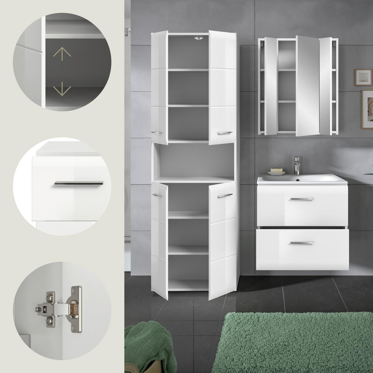 Badezimmer Ice Weiß Hg B: 120 Cm - Weiß Hochglanz/Schwarz, MODERN, Keramik/Holzwerkstoff (120/185/46cm) - MID.YOU