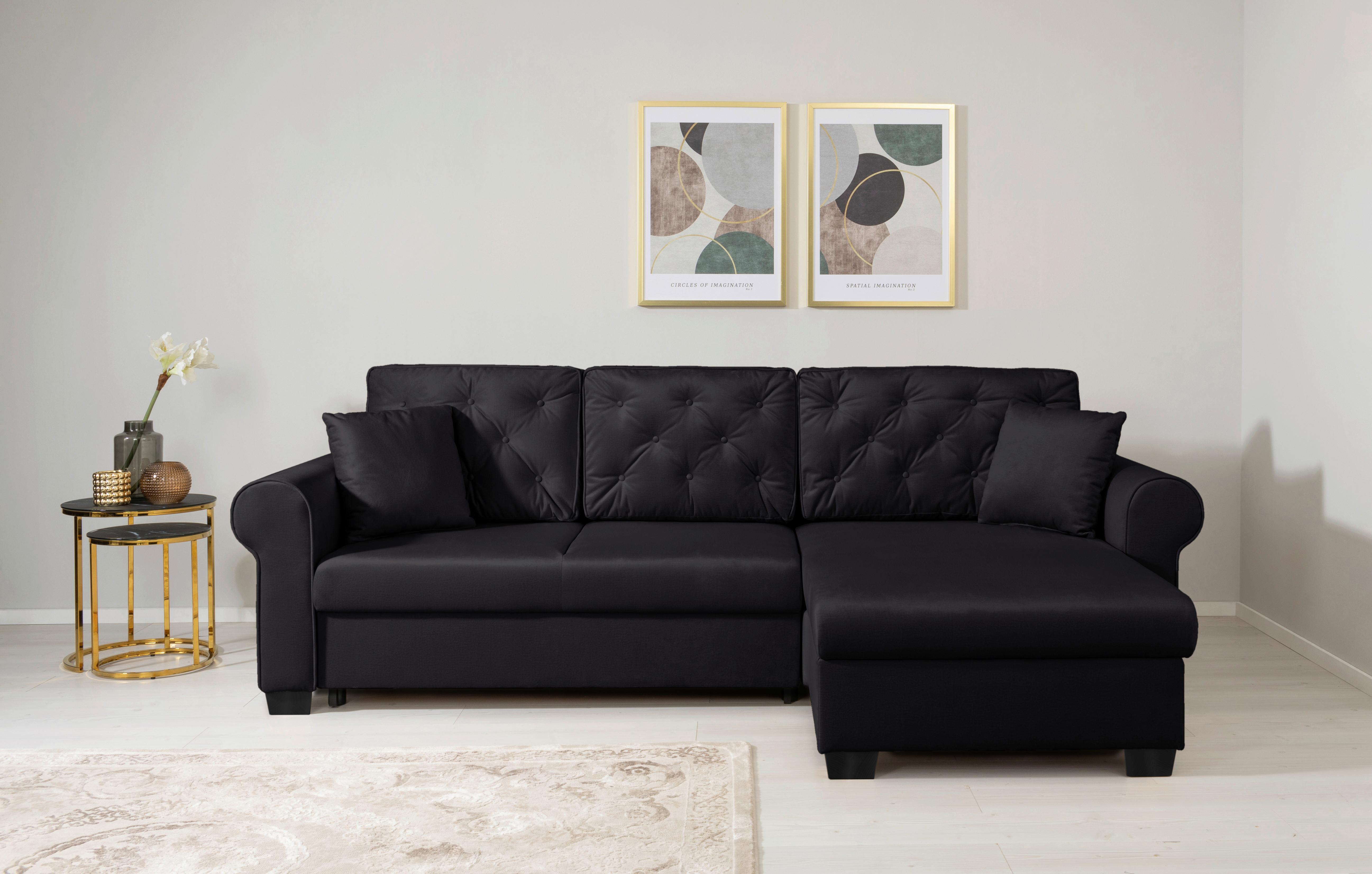 Ecksofa Arles Schwarz 25 S: 266x161 Cm - Buchefarben/Schwarz, Design, Textil (266/161cm) - MID.YOU