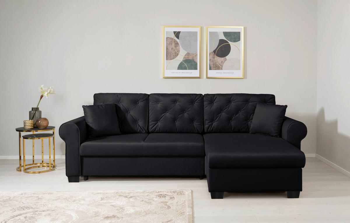 Ecksofa Arles Schwarz 25 S: 266x161 Cm - Buchefarben/Schwarz, Design, Textil (266/161cm) - MID.YOU
