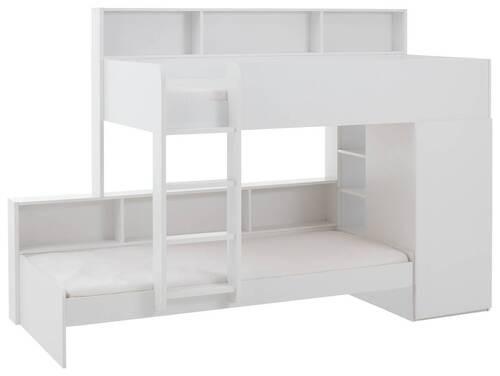 Etagenbett Sina Weiß Dekor mit Regalen und Kleiderschrank - Weiß, MODERN, Holzwerkstoff (130/170/207cm)