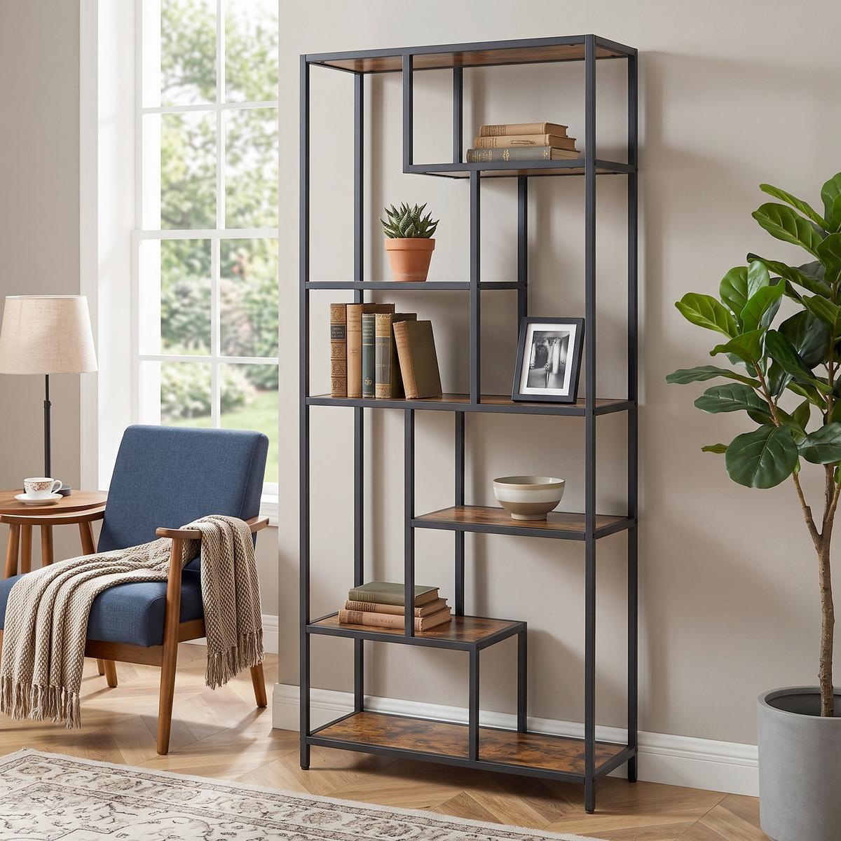 Regál RUSTIK - hnedá/čierna, Trend, kompozitné drevo (80/180/30cm) - Boxxx