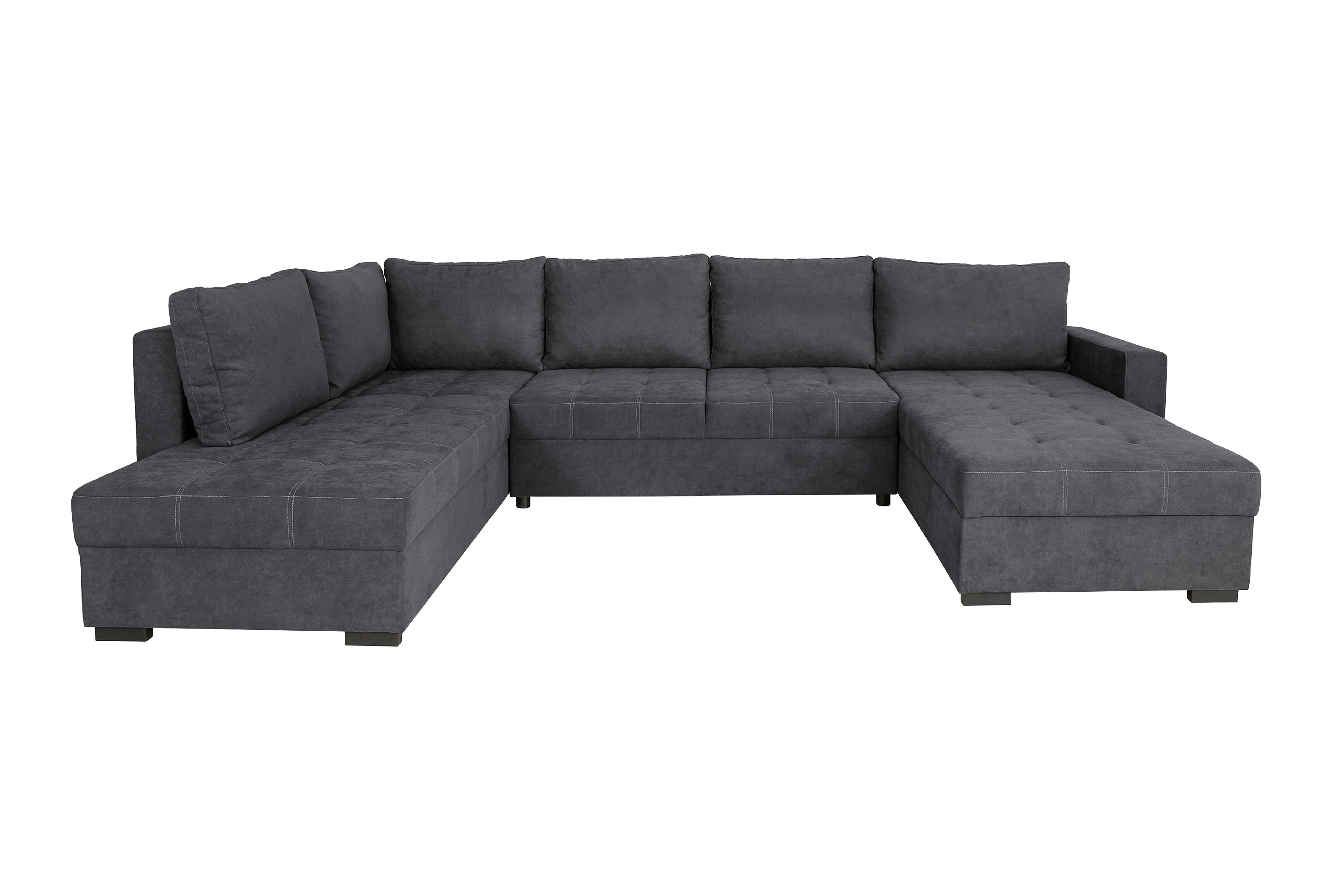 Rohová sedačka BUFORD, obojstranná, grafitová - čierna/grafitová, Konventionell, kov/drevo (216/344/191cm)