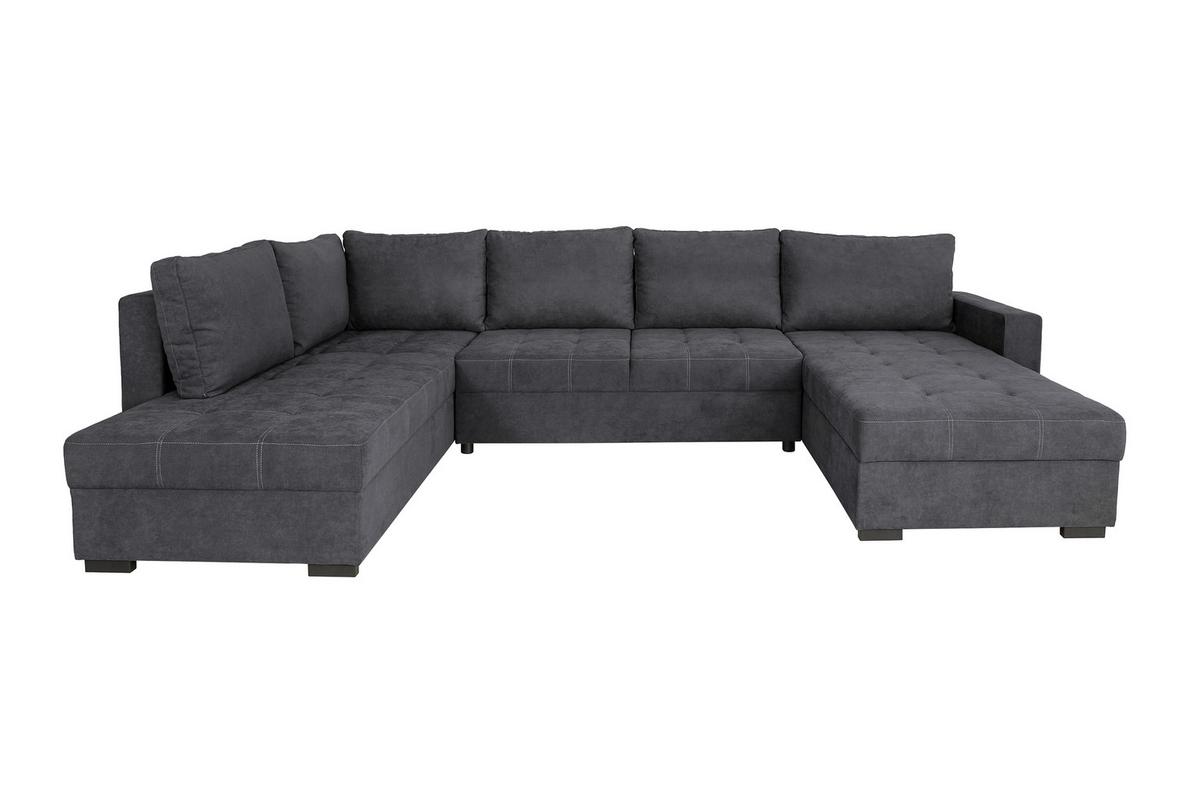 Rohová sedačka BUFORD, obojstranná, grafitová - čierna/grafitová, Konventionell, kov/drevo (216/344/191cm)