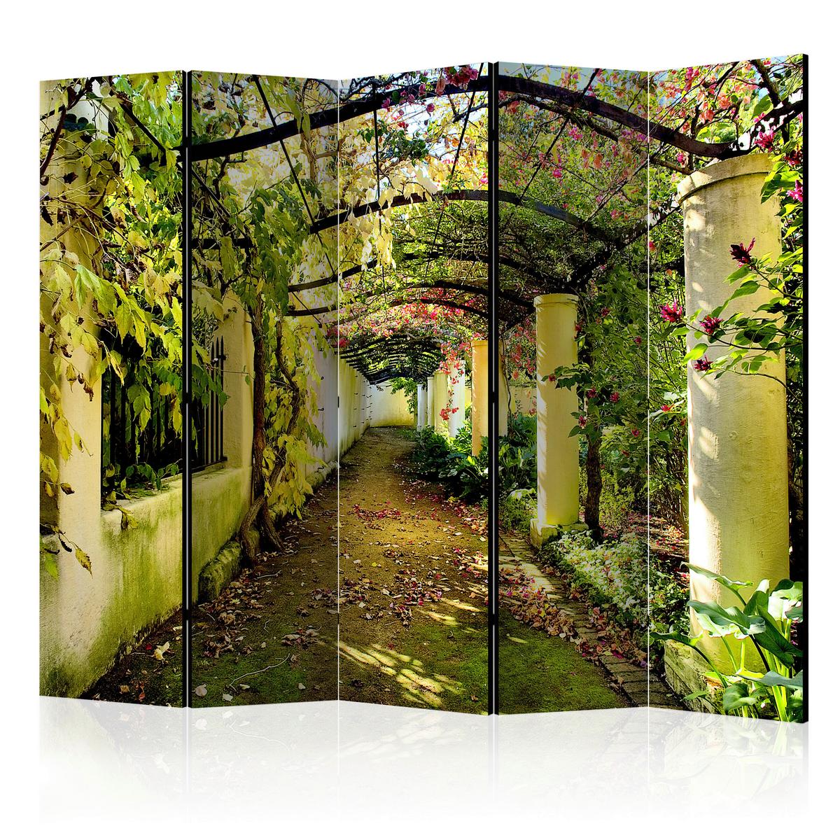 Paravent Braun Grün B: 225 cm - Braun/Grün, Basics, Holz/Textil (225/172/3cm) - artgeist