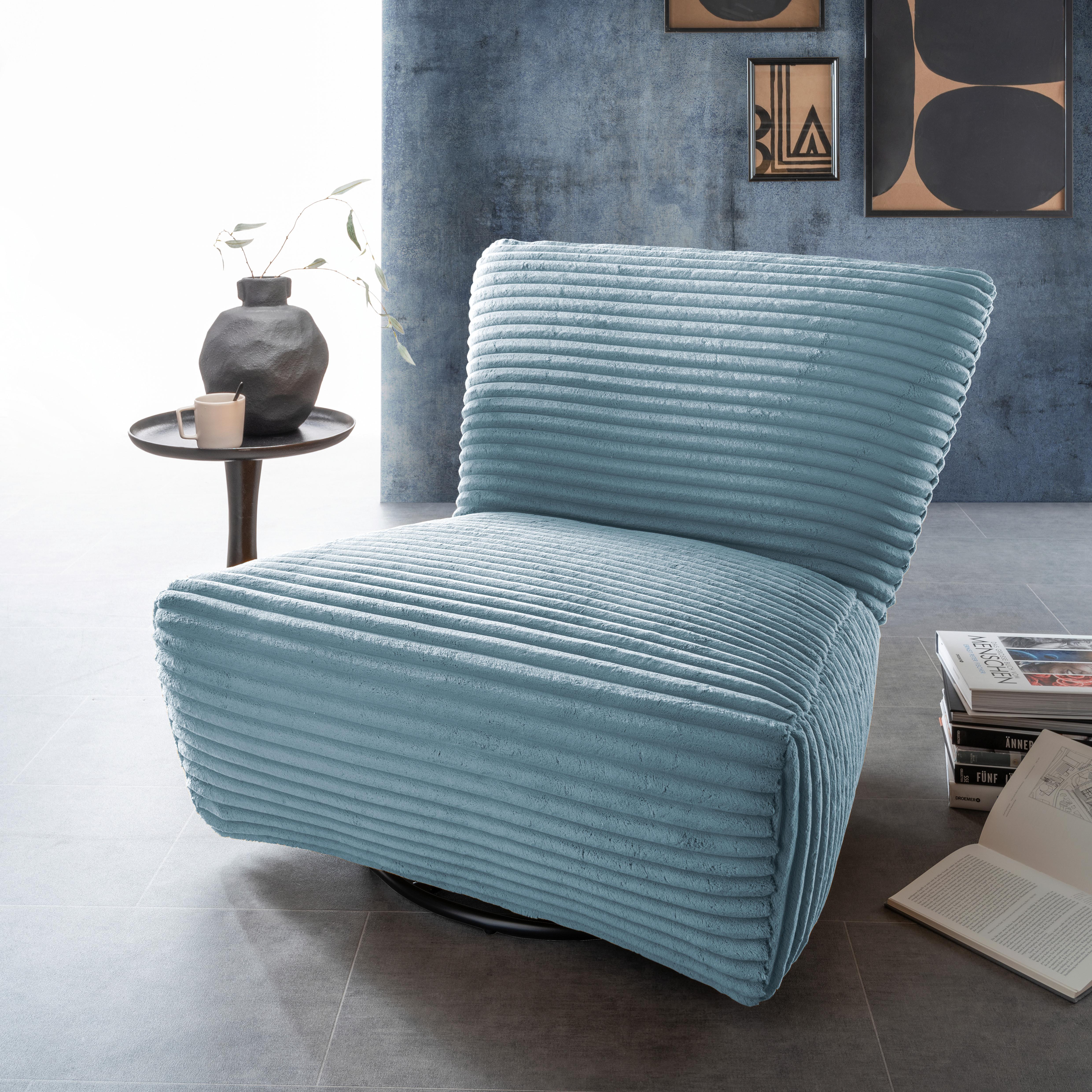 XXL-Sessel Cremallo Hellblau 360° drehbar, B: 95 cm - Schwarz/Hellblau, Trend, Textil (95/77/94cm) - Livetastic