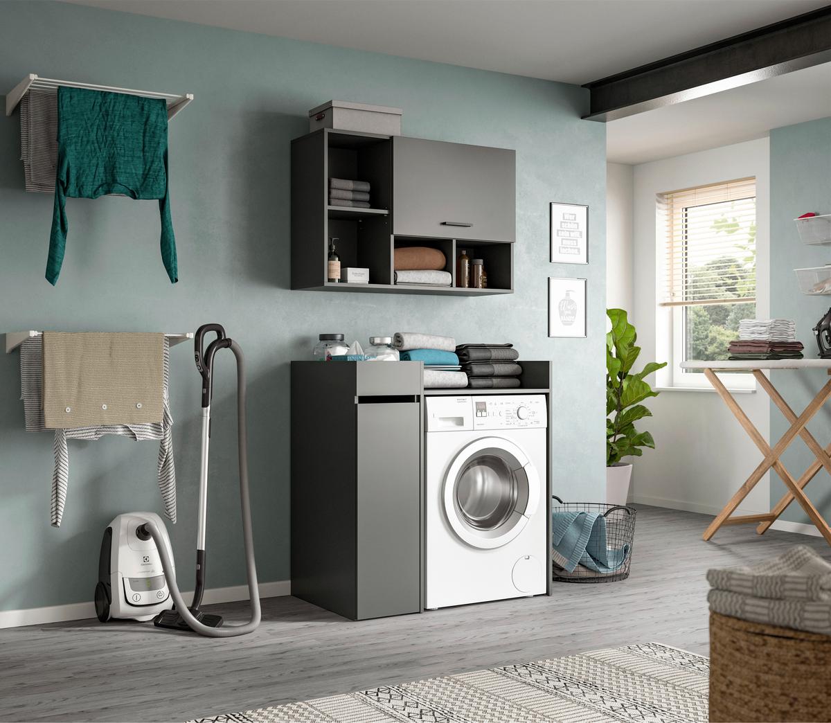 Waschmaschinenschrank Free Anthrazit B: 95cm - Anthrazit/Schwarz, Basics, Holzwerkstoff (95/195/60cm) - MID.YOU