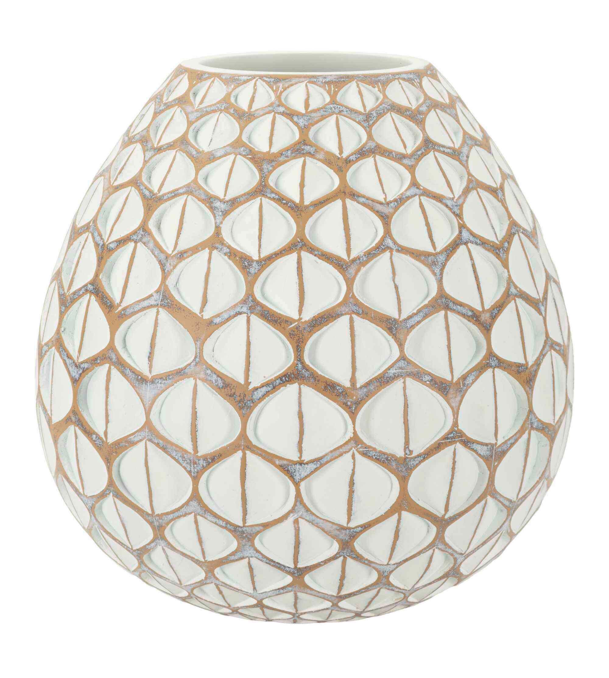 Vase Resin Tibet Weiß B: 27 Cm