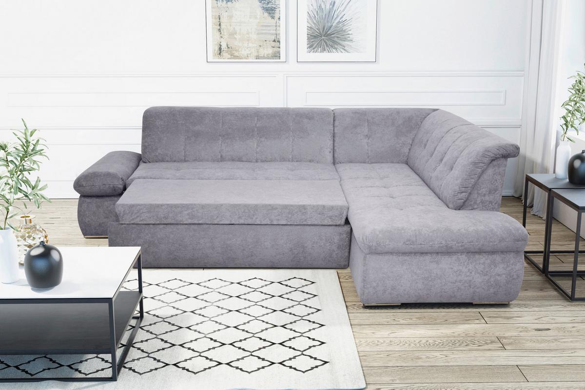 Ecksofa Mit Schalffunktion Moric Grau Mikrofaser - Chromfarben/Grau, KONVENTIONELL, Textil (273/216cm) - MID.YOU