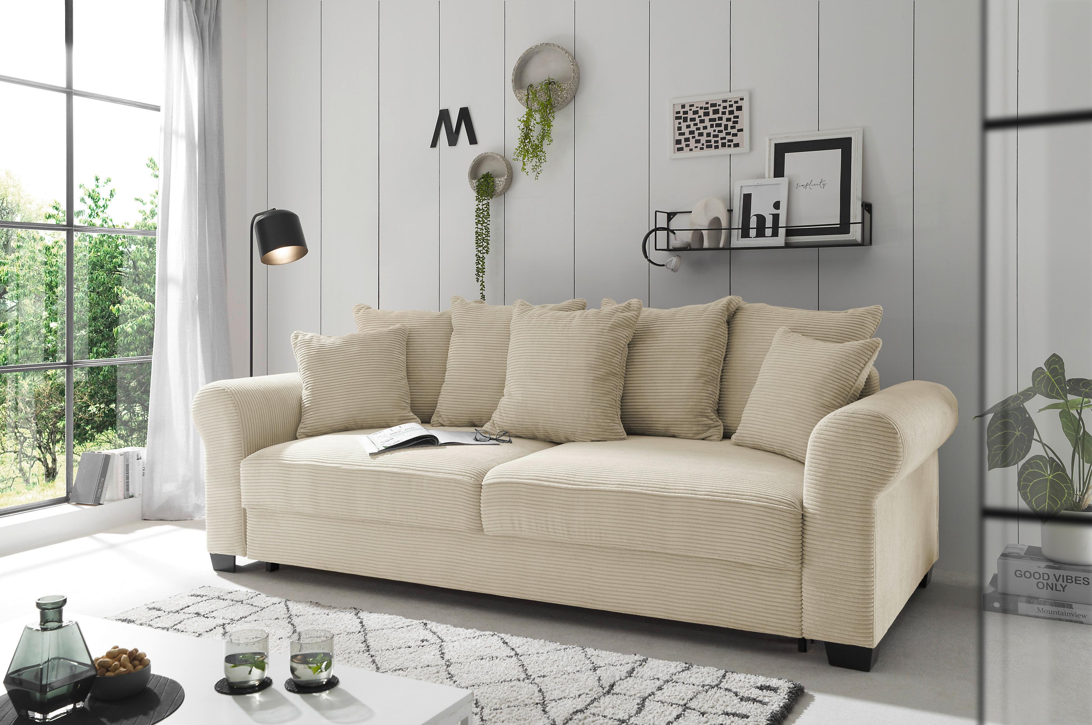 2-sitzer-sofa Mit Schlaffunktion Maureen B:250cm - Creme/Schwarz, KONVENTIONELL, Textil (250/95/125cm) - MID.YOU