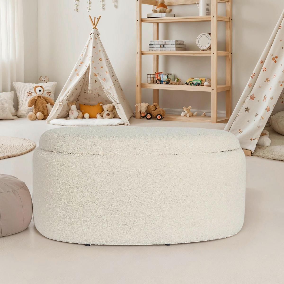 Hockerbank Creme B: 81cm - Creme, Design, Textil (81/40/62cm) - MID.YOU