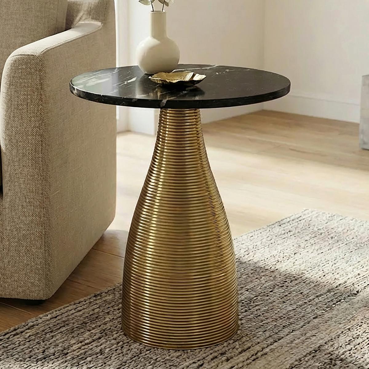 BEISTELLTISCH Schwarz L: 40cm - Goldfarben/Schwarz, Design, Stein/Metall (40/40/48cm) - Livetastic